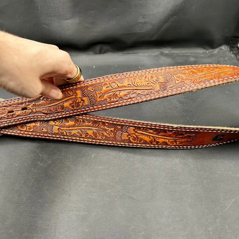 VTG Tony Llama Tooled Leather Belt State of Texas Buckle Western USA Men Size 36